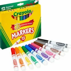 Crayola Broad Line Markers, Assorted Classic And Bright Colors, Box Of 12