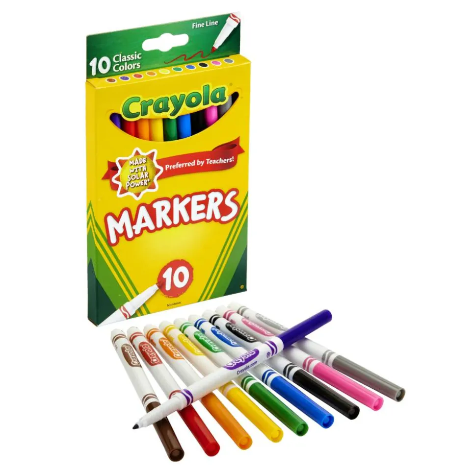 Crayola Fine Line Markers, Assorted Classic Classpack, Pack Of 10