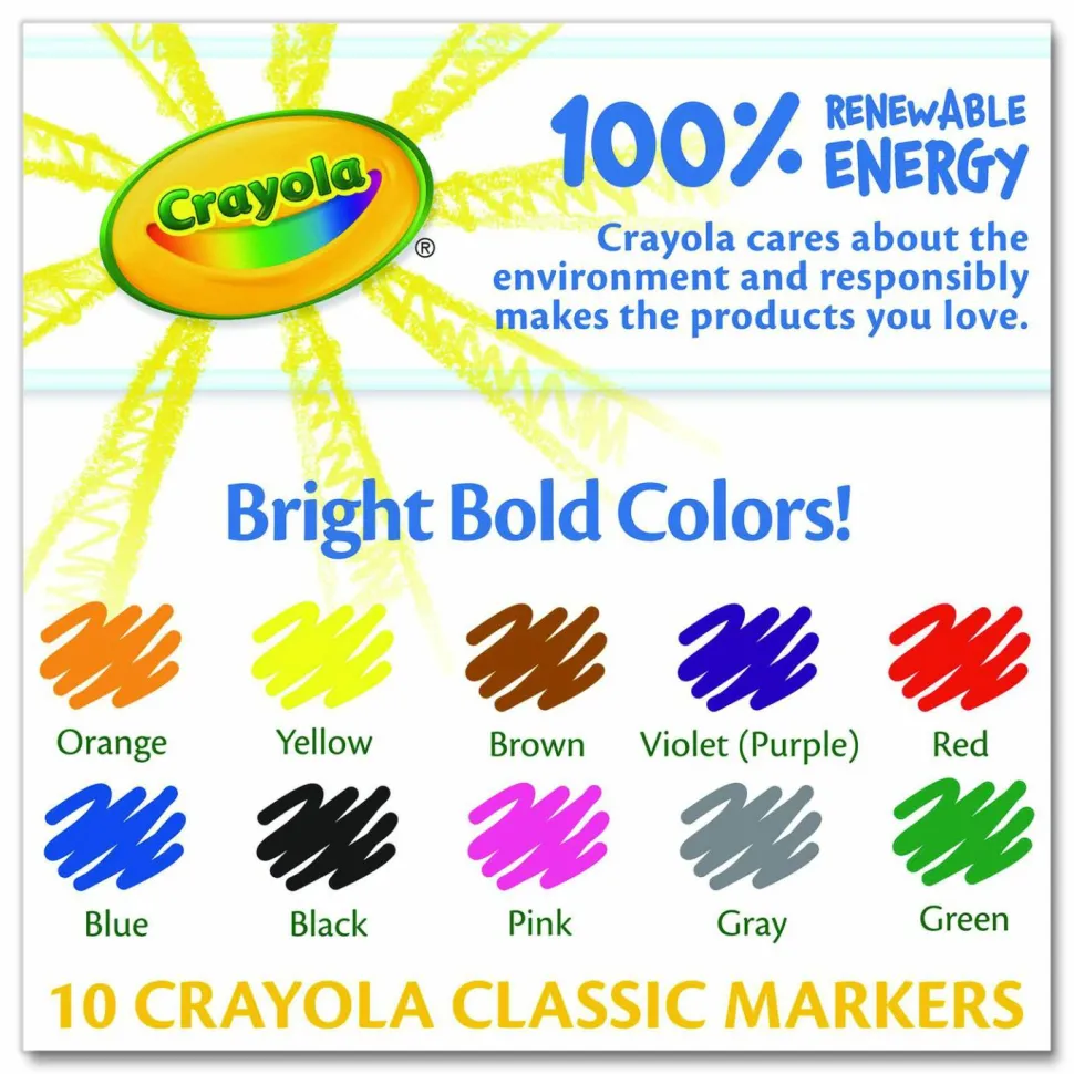 Crayola Fine Line Markers, Assorted Classic Classpack, Pack Of 10