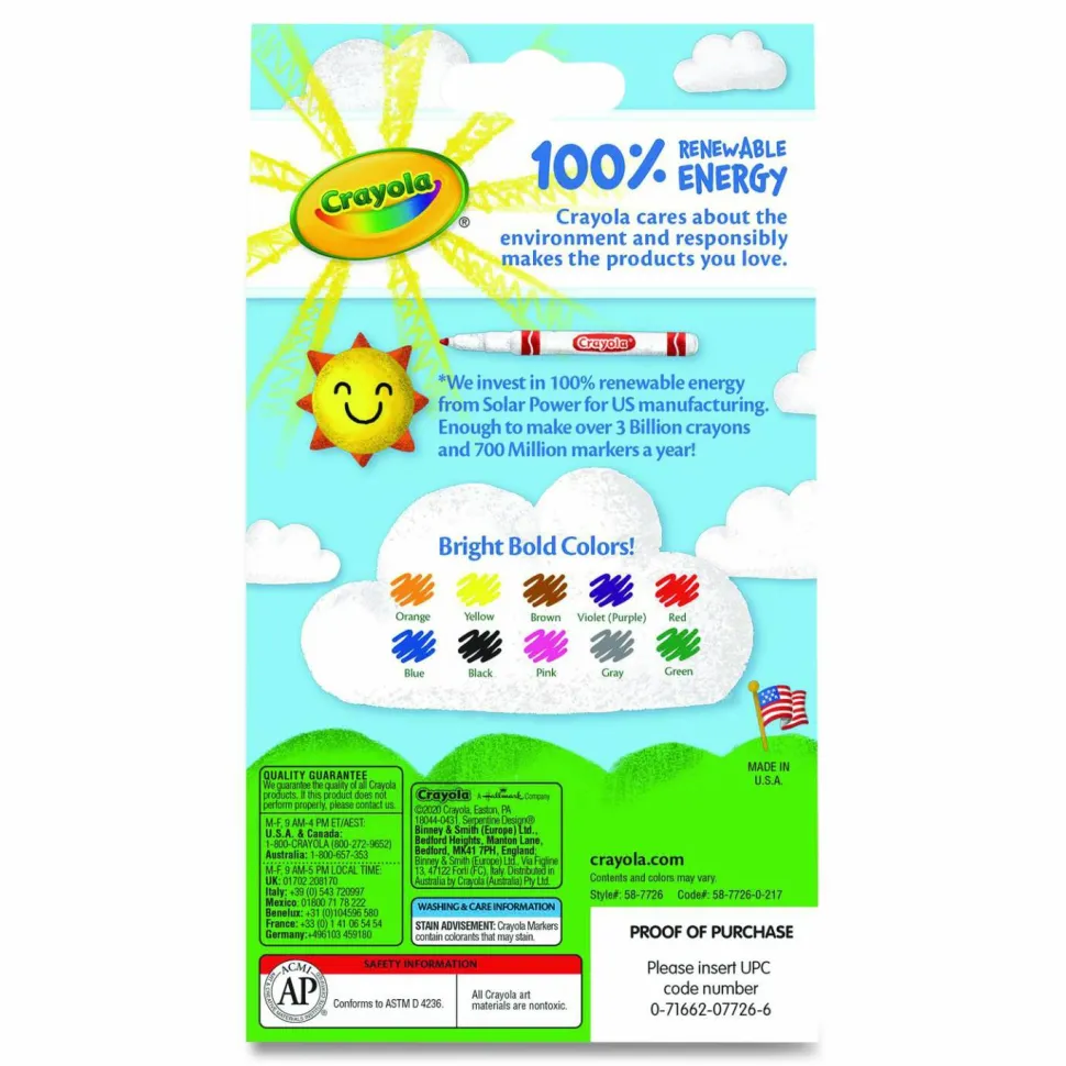 Crayola Fine Line Markers, Assorted Classic Classpack, Pack Of 10