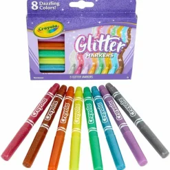 Crayola Glitter Markers, Medium Bullet Tip, Assorted Colors, 8/Set