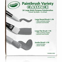 Crayola Large Variety Paint Brush Classpack, Natural; Nylon Bristles, Flat; Round Profiles, 36/Set