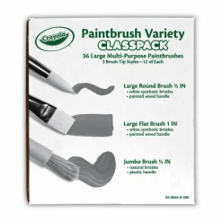 Crayola Large Variety Paint Brush Classpack, Natural; Nylon Bristles, Flat; Round Profiles, 36/Set