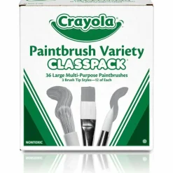 Crayola Large Variety Paint Brush Classpack, Natural; Nylon Bristles, Flat; Round Profiles, 36/Set