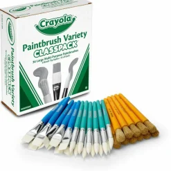 Crayola Large Variety Paint Brush Classpack, Natural; Nylon Bristles, Flat; Round Profiles, 36/Set