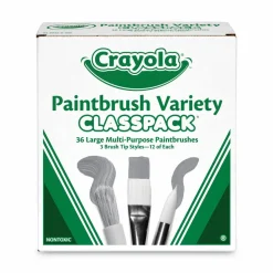 Crayola Large Variety Paint Brush Classpack, Natural; Nylon Bristles, Flat; Round Profiles, 36/Set