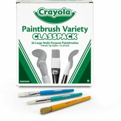 Crayola Large Variety Paint Brush Classpack, Natural; Nylon Bristles, Flat; Round Profiles, 36/Set