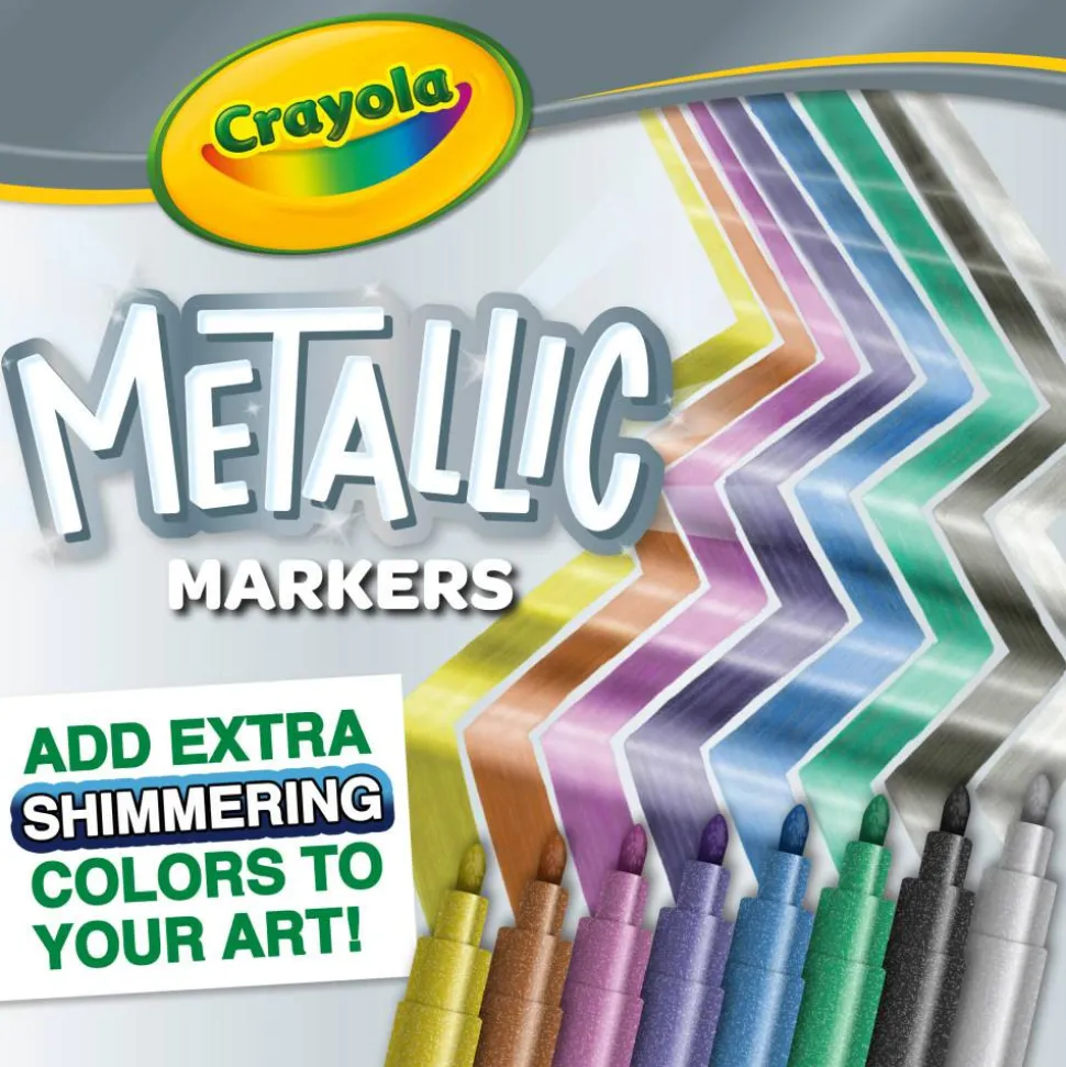 Crayola Metallic Markers, Bullet Point, Assorted Colors, Pack Of 8