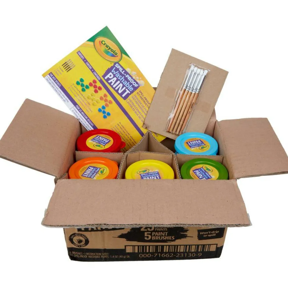 Crayola Spill Proof Washable Paints, 5 Colors, 1.4 oz Cups, 5 Sets/Carton