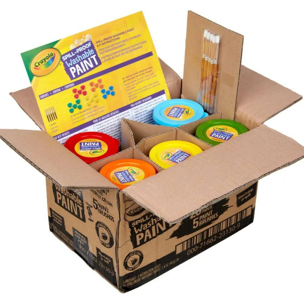 Crayola Spill Proof Washable Paints, 5 Colors, 1.4 oz Cups, 5 Sets/Carton