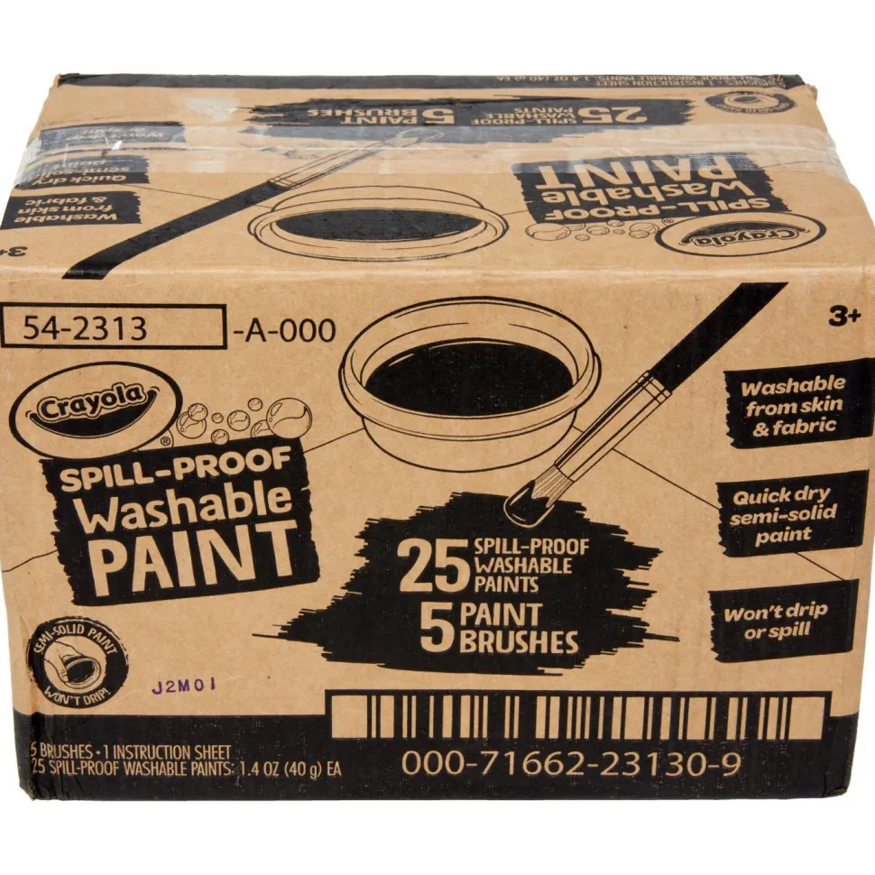 Crayola Spill Proof Washable Paints, 5 Colors, 1.4 oz Cups, 5 Sets/Carton