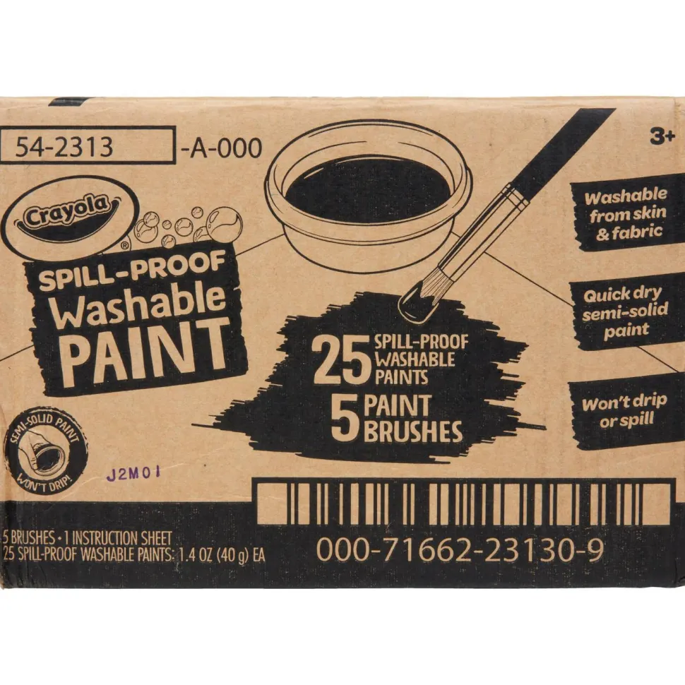 Crayola Spill Proof Washable Paints, 5 Colors, 1.4 oz Cups, 5 Sets/Carton
