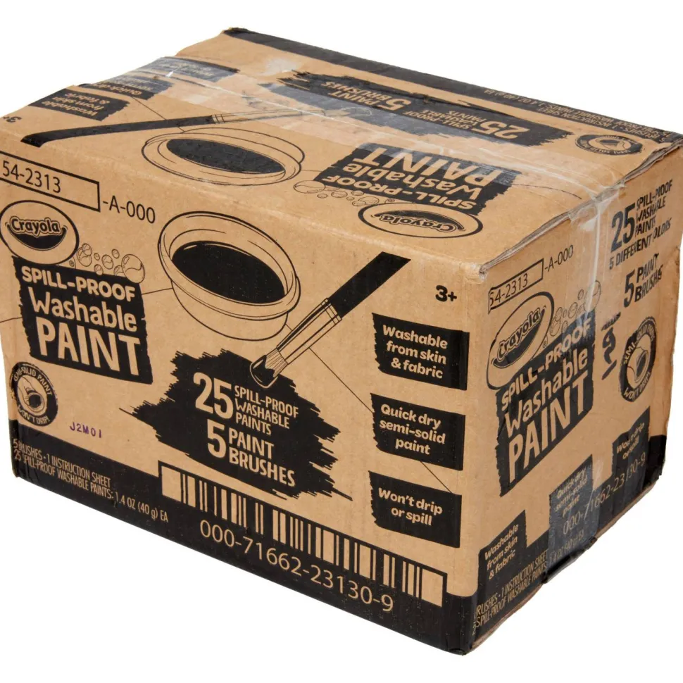 Crayola Spill Proof Washable Paints, 5 Colors, 1.4 oz Cups, 5 Sets/Carton