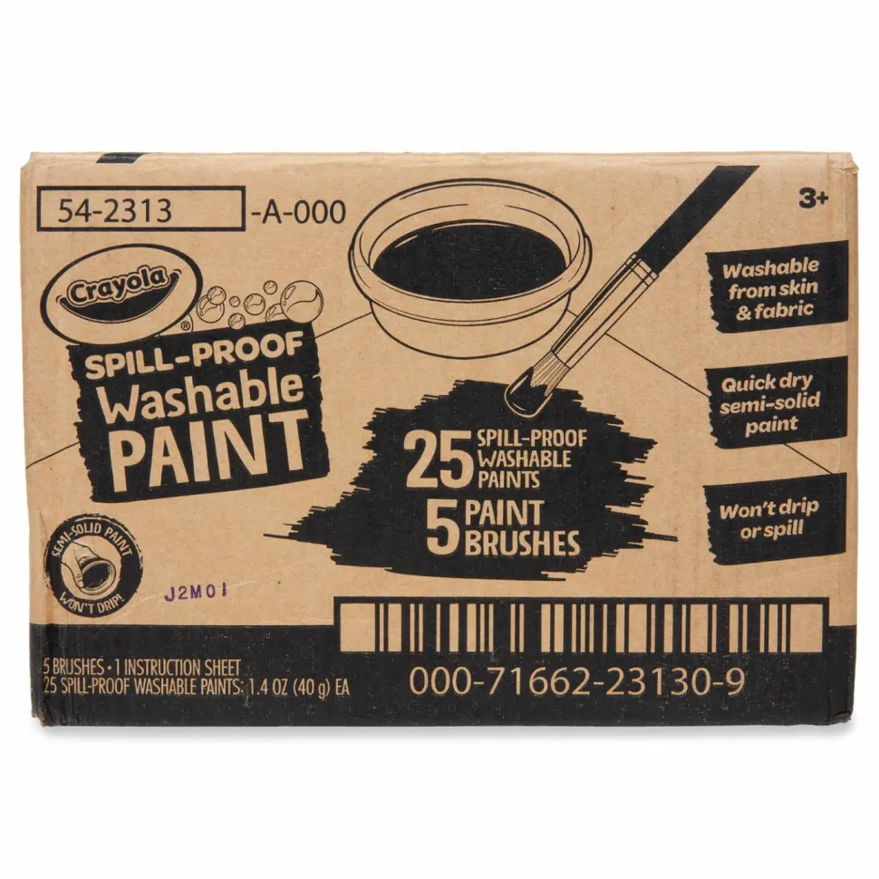 Crayola Spill Proof Washable Paints, 5 Colors, 1.4 oz Cups, 5 Sets/Carton