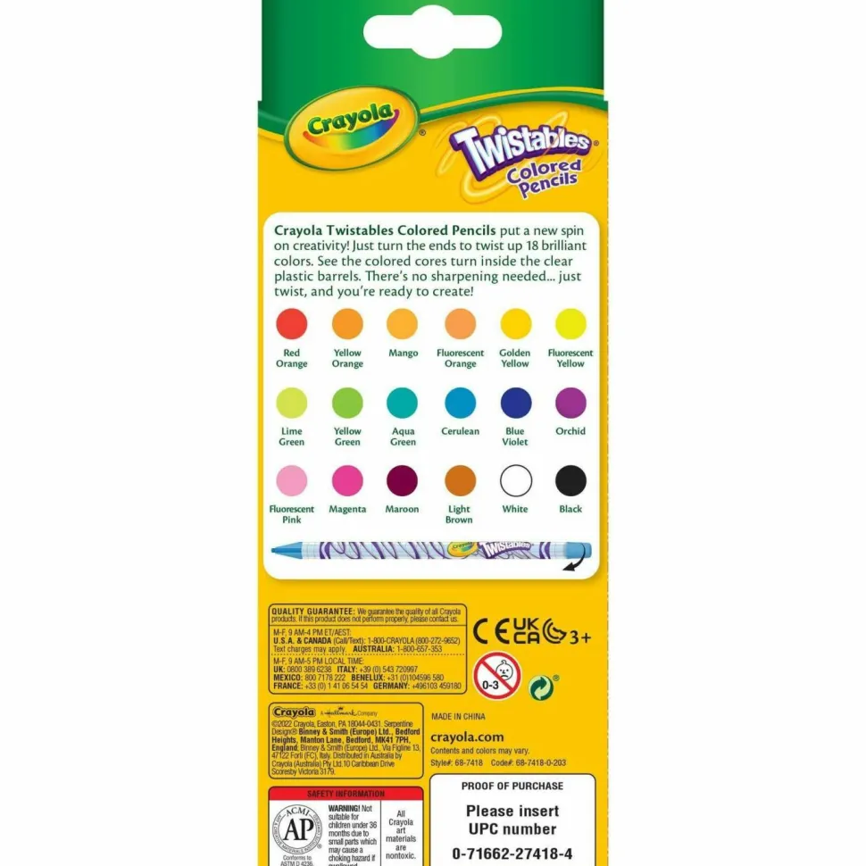 Crayola Twistables Color Pencils, Assorted Colors, Set Of 18