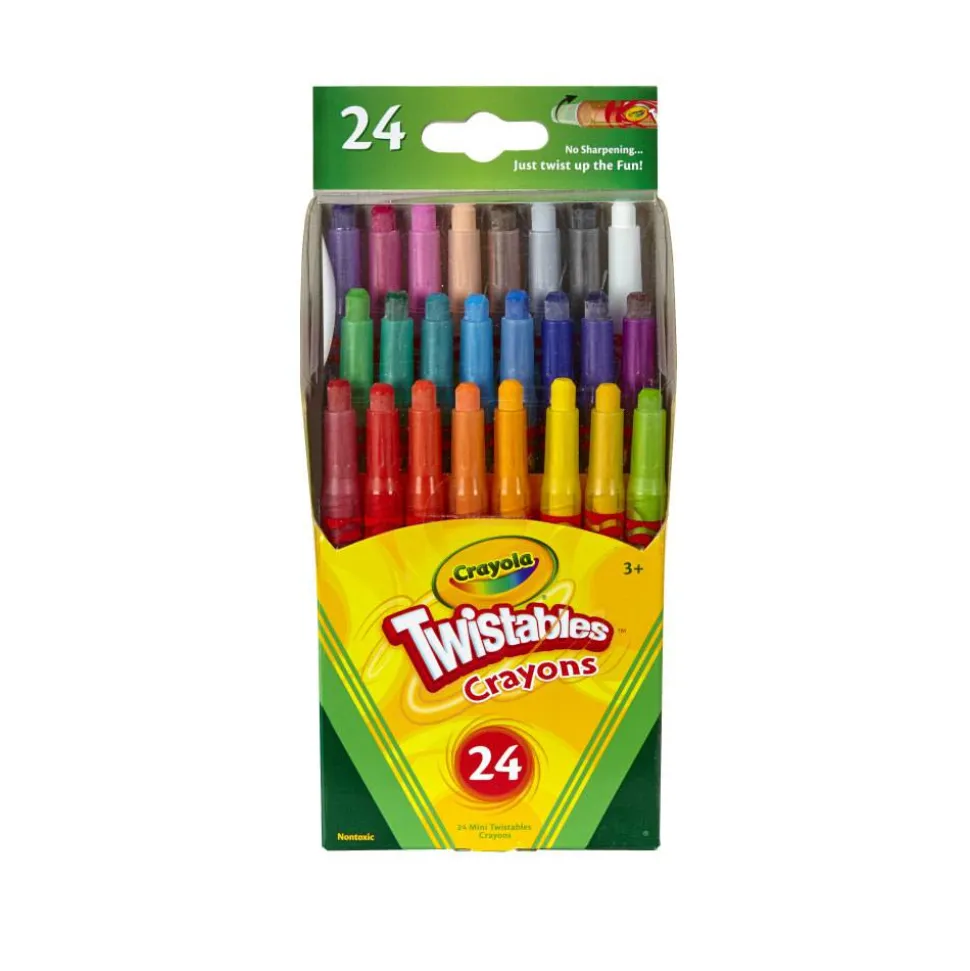 Crayola Twistables Crayons With Plastic Container, Mini Size, Assorted Colors, Pack Of 24 Crayons