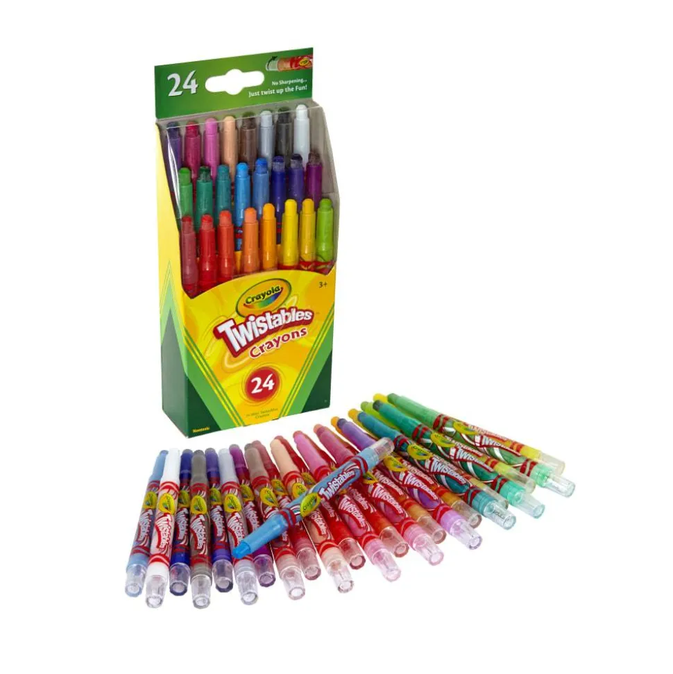 Crayola Twistables Crayons With Plastic Container, Mini Size, Assorted Colors, Pack Of 24 Crayons