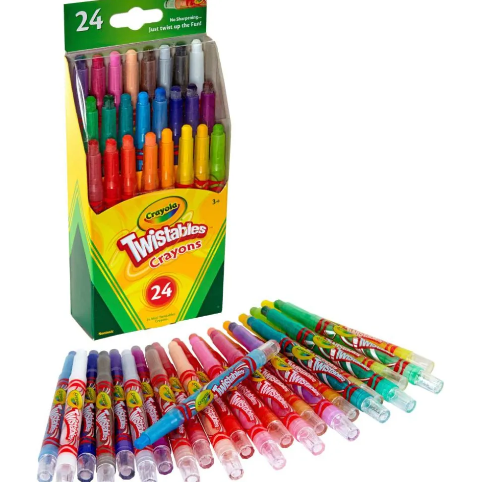 Crayola Twistables Crayons With Plastic Container, Mini Size, Assorted Colors, Pack Of 24 Crayons