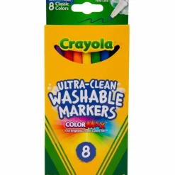 Crayola Ultra-Clean Washable Color Markers, Thin Line, Assorted Classic Colors, Box Of 8
