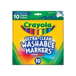 Crayola Ultra-Clean Washable Markers, Broad Tip, Assorted Classic Colors, Box Of 10