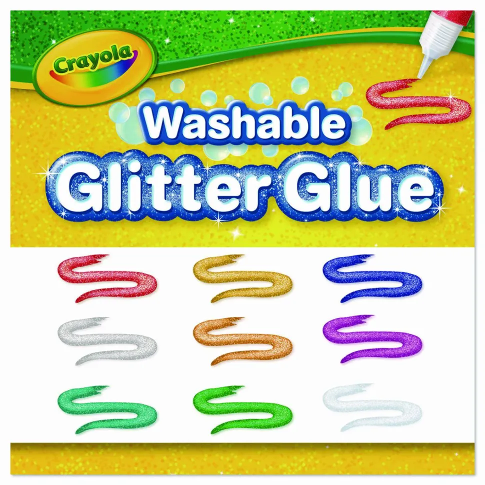 Crayola Washable Glitter Glue, 0.35 oz, Assorted Colors, 9/Pack