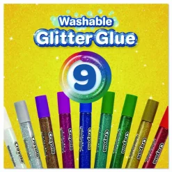 Crayola Washable Glitter Glue, 0.35 oz, Assorted Colors, 9/Pack