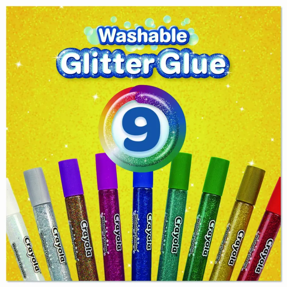 Crayola Washable Glitter Glue, 0.35 oz, Assorted Colors, 9/Pack