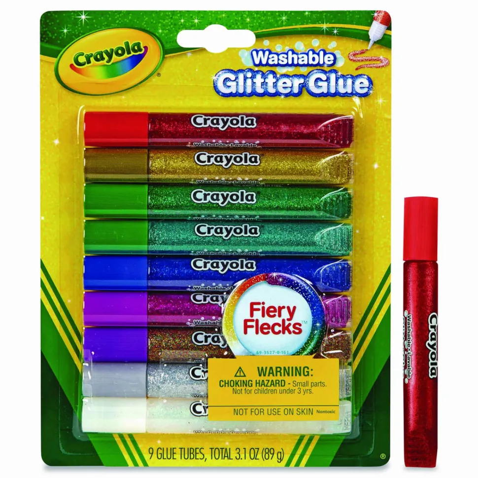 Crayola Washable Glitter Glue, 0.35 oz, Assorted Colors, 9/Pack