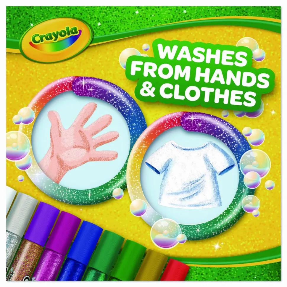 Crayola Washable Glitter Glue, 0.35 oz, Assorted Colors, 9/Pack