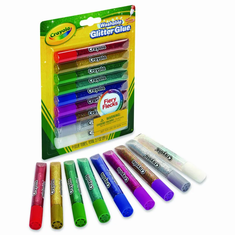 Crayola Washable Glitter Glue, 0.35 oz, Assorted Colors, 9/Pack