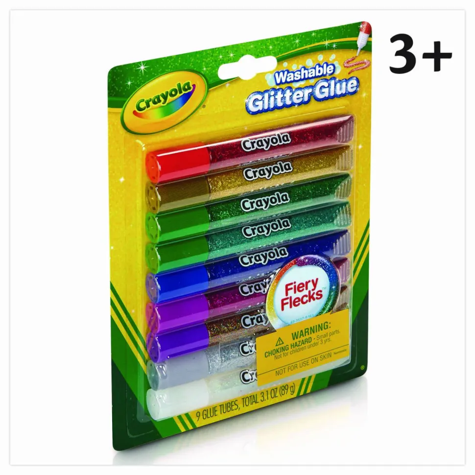 Crayola Washable Glitter Glue, 0.35 oz, Assorted Colors, 9/Pack