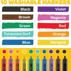 Crayola Washable Markers With Retractable Tips, Conical Tip, Assorted Colors, Pack of 10 Markers