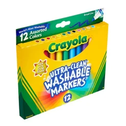 Crayola Washable Markers, Broad Line, Assorted Classic Colors, Box Of 12