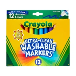Crayola Washable Markers, Broad Line, Assorted Classic Colors, Box Of 12