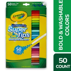 Crayola Washable Super Tips Markers, Fine/Broad Bullet Tips, Assorted Colors, 50/Set