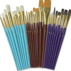 Creativity Street Deluxe Brush Assortment - 24 Brush(es) Natural Wood - Aluminum Ferrule