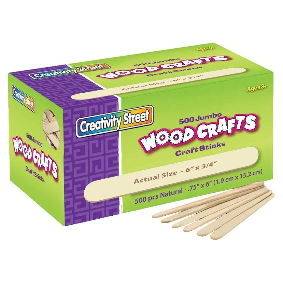 Creativity Street Wood Crafts Jumbo Craft Sticks, 6" x 3/4" x 2mm, Natural, Box Of 500