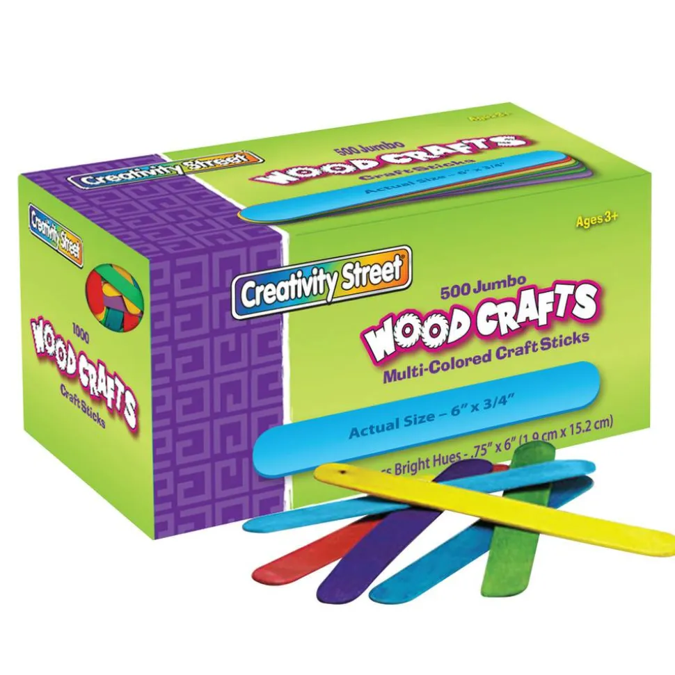 Creativity Street Wood Crafts Jumbo Craft Sticks, 6" x 3/4" x 2mm, Color, Box Of 500