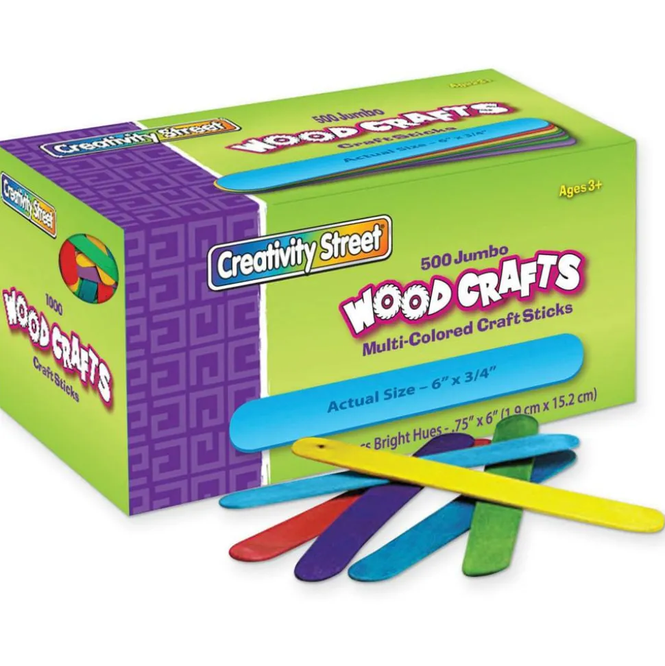 Creativity Street Wood Crafts Jumbo Craft Sticks, 6" x 3/4" x 2mm, Color, Box Of 500