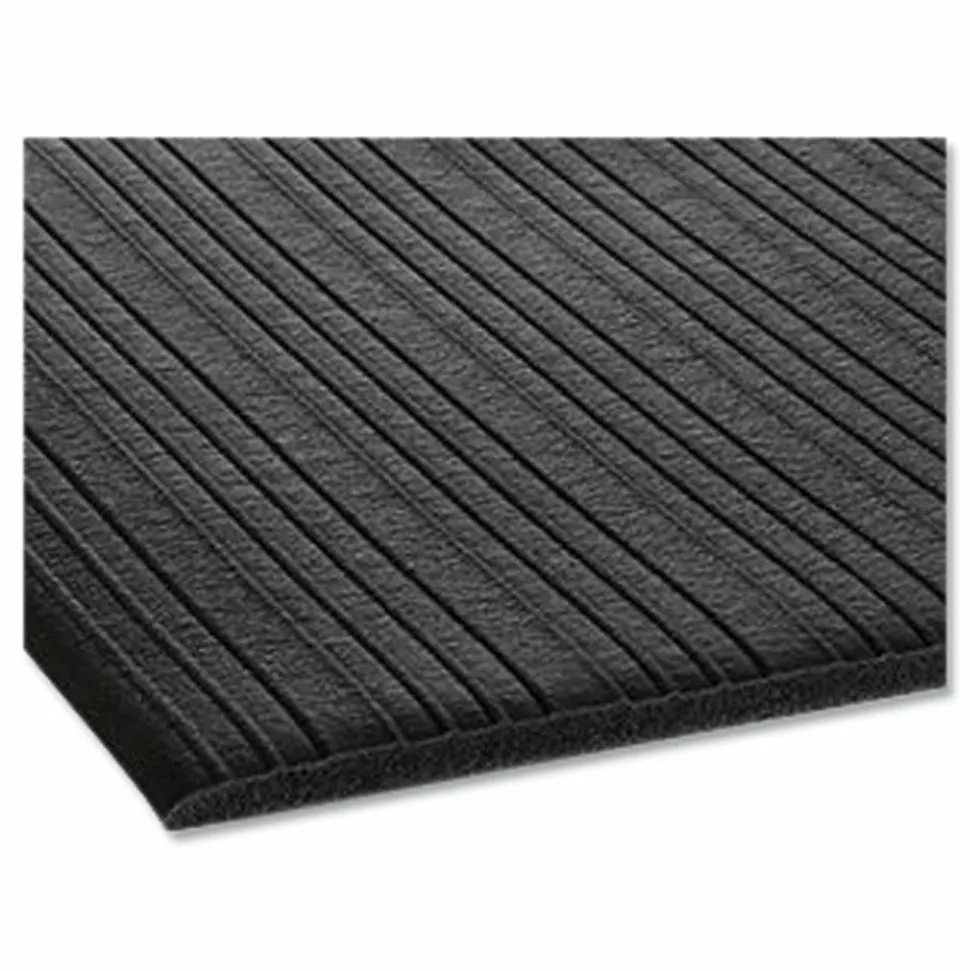 Crown Ribbed Vinyl Anti-Fatigue Mat, Rectangular, Black Ribbed Surface, 36" x 12 ft