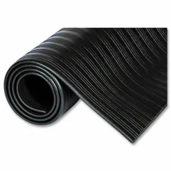 Crown Ribbed Vinyl Anti-Fatigue Mat, Rectangular, Black Ribbed Surface, 36