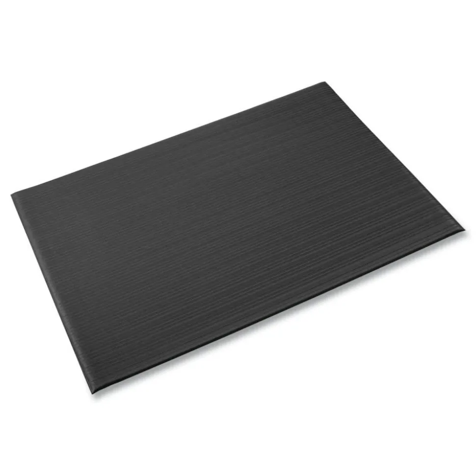 Crown Ribbed Vinyl Anti-Fatigue Mat, Rectangular, Black Ribbed Surface, 36" x 12 ft