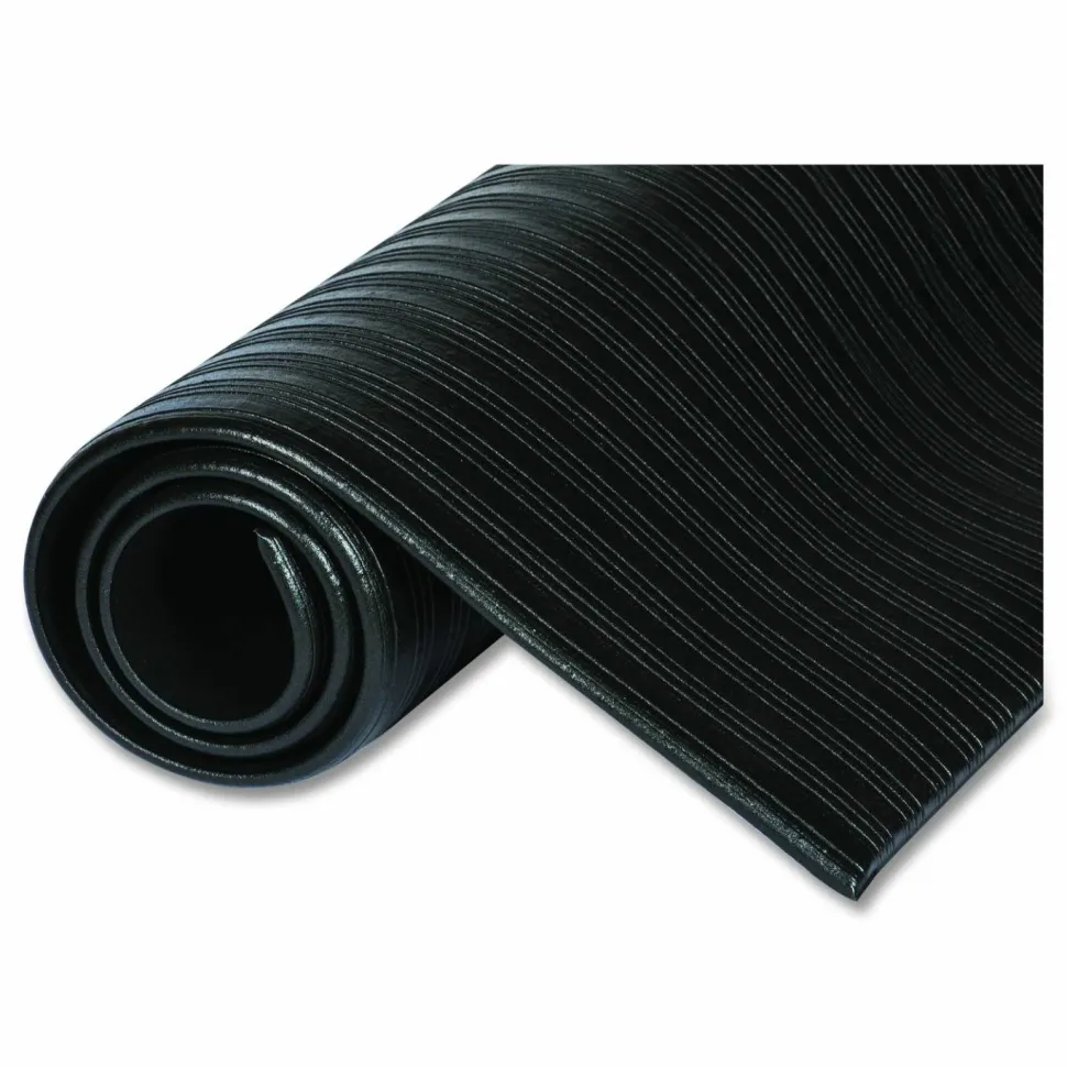 Crown Ribbed Vinyl Anti-Fatigue Mat, Rectangular, Black Ribbed Surface, 24" x 36"