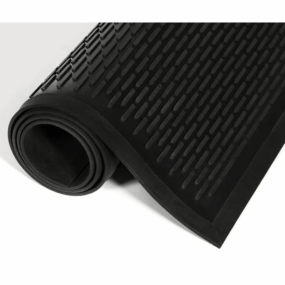 Crown-Tred Indoor/Outdoor Scraper Mat, Black Loop-Twist Ribbed Rubber Surface, 35.5" x 59.5"