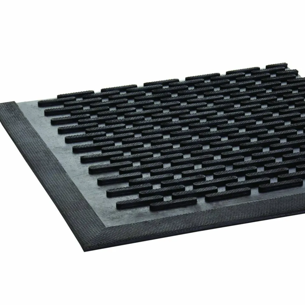 Crown-Tred Indoor/Outdoor Scraper Mat, Black Loop-Twist Ribbed Rubber Surface, 35.5" x 59.5"
