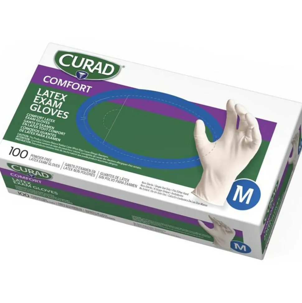 Curad Powder-Free Latex Exam Gloves, Medium, Box Of 100 Gloves