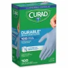 Curad Powder-Free Nitrile Exam Gloves, One Size Fits Most, 3.5 mil Thick, 7.36" Long, Blue, 100/Box