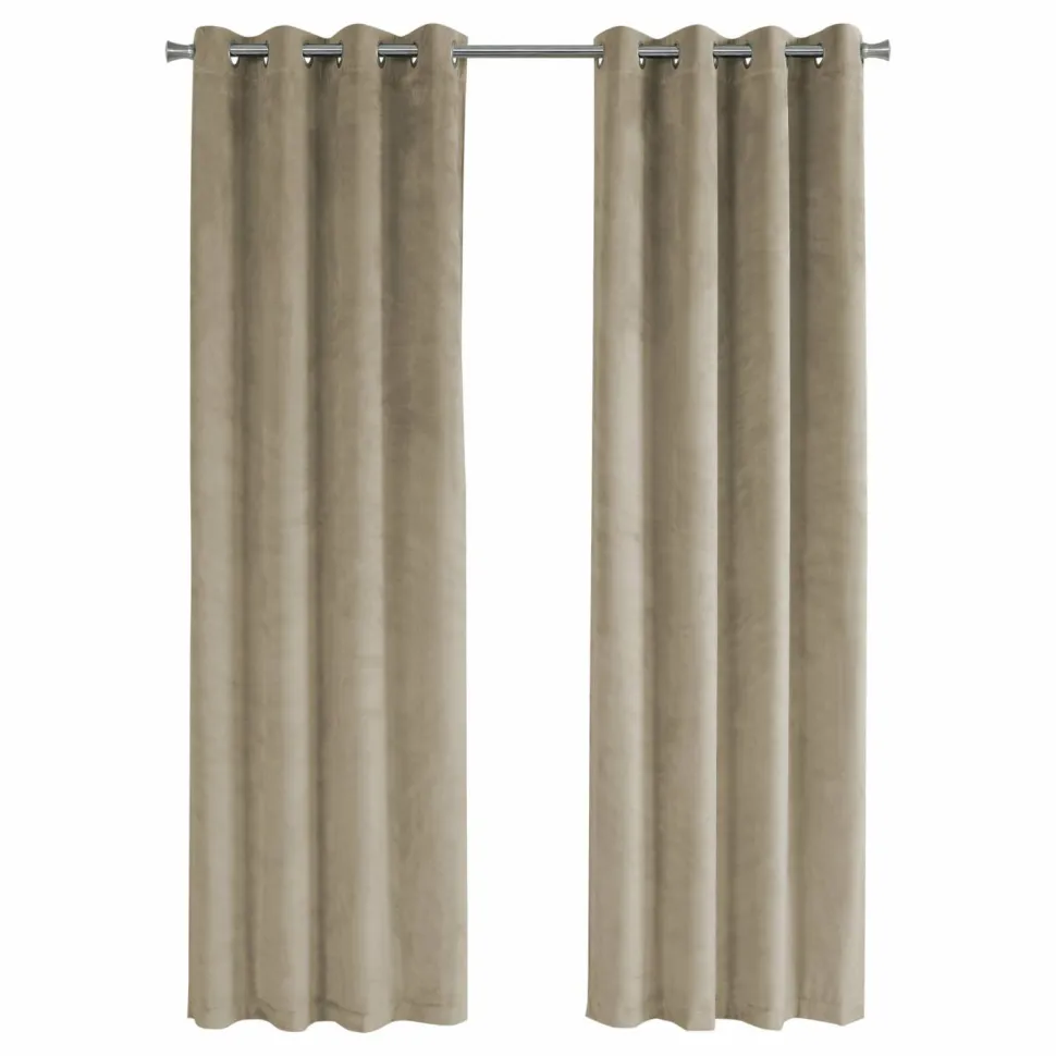 Curtain Panel, 2pcs Set, 54"W X 95"L, Room Darkening, Grommet, Living Room, Bedroom, Kitchen, Beige Velvet, Contemporary, Modern