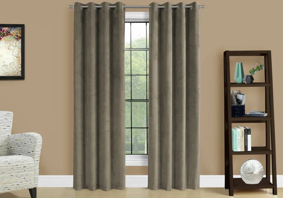 Curtain Panel, 2pcs Set, 54"W X 95"L, Room Darkening, Grommet, Living Room, Bedroom, Kitchen, Beige Velvet, Contemporary, Modern