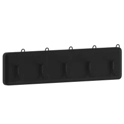 Daly Wall Mounted 24 Inch Black Solid Pine Wood Storage Rack with 5 Hooks For Entryway, Kitchen, Bathroom